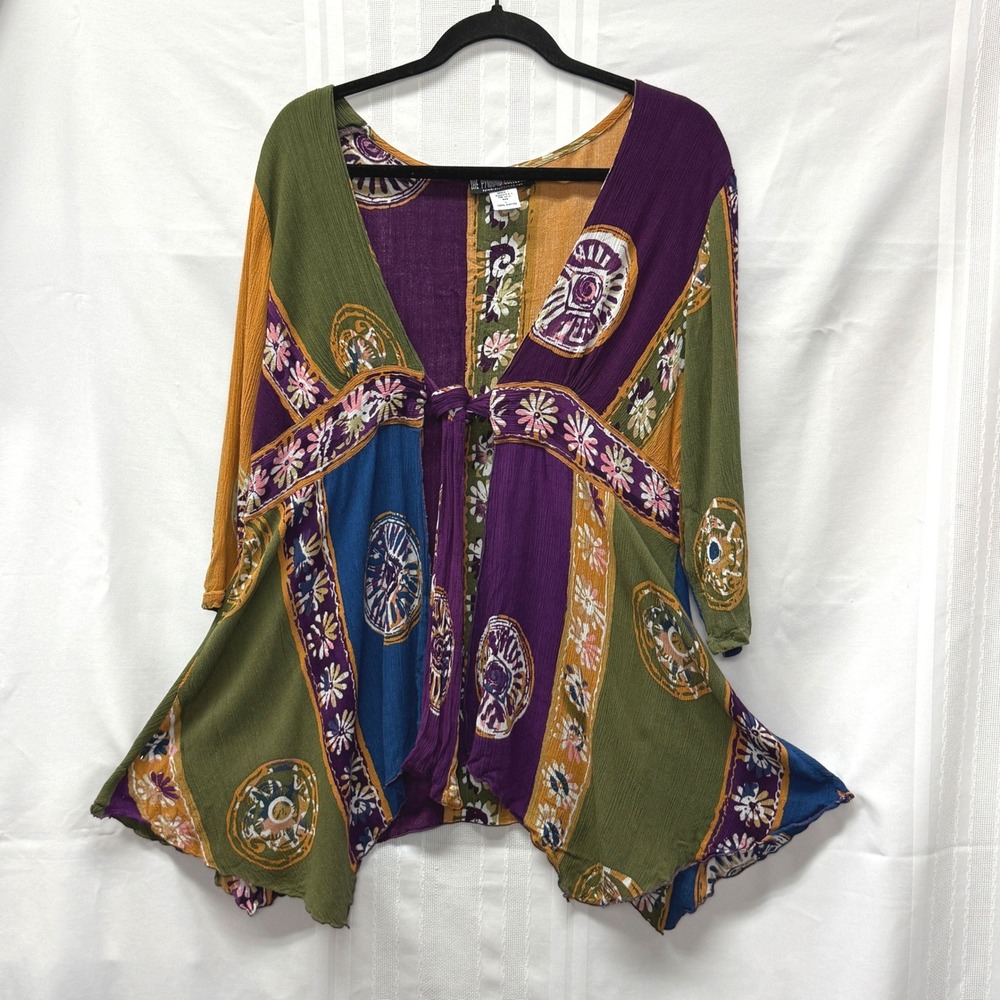 Vintage 90s Patchwork Tie Front Cardigan Top Boho Floral Hippie L Artsy Festival